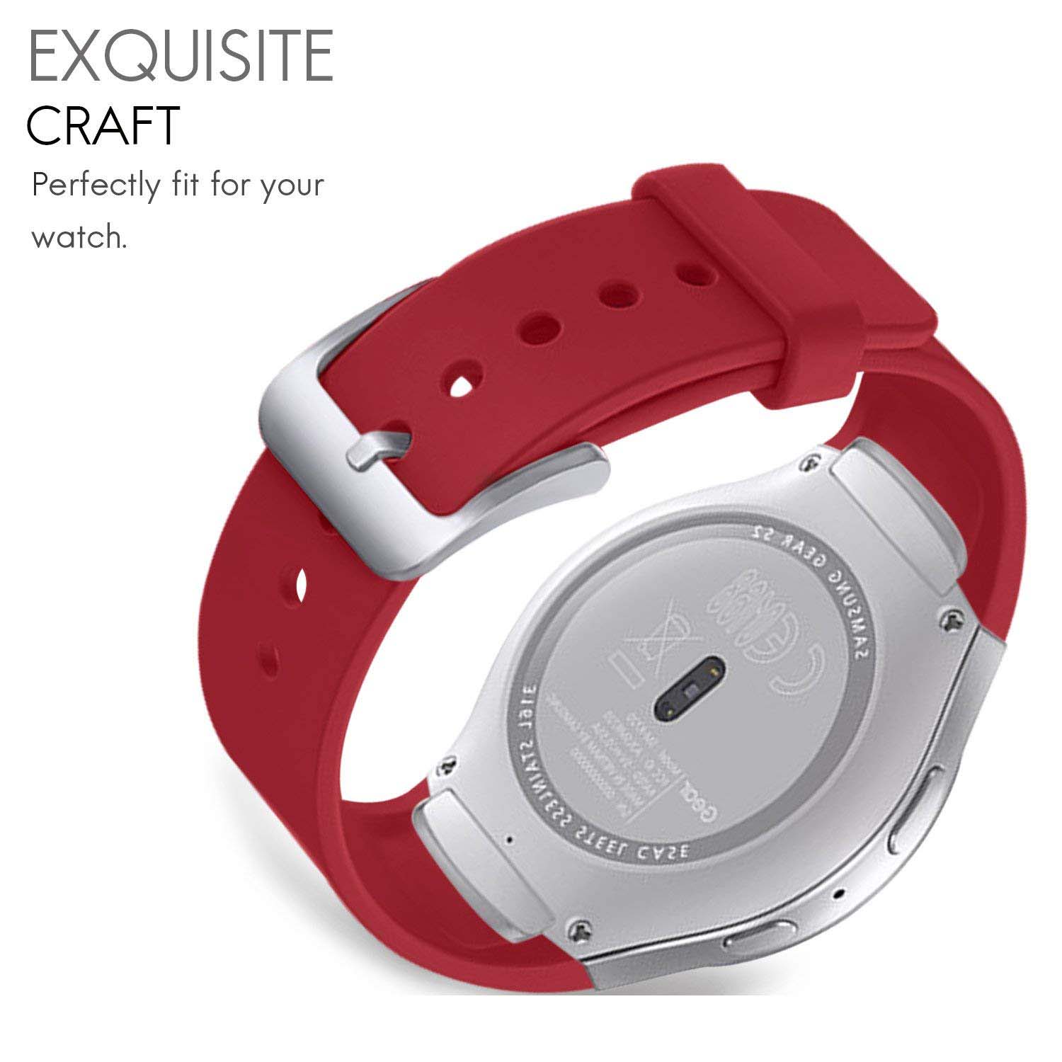FanTEK Band for Samsung Gear S2 - Soft Silicone Sports Strap Work for Samsung Gear S2 (Red)