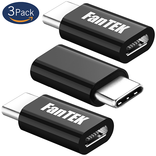 USB C to Micro USB Adapter, FanTEK Type C 3.1 (Male) to Micro USB (Female) Converter, Black, 3 Pack